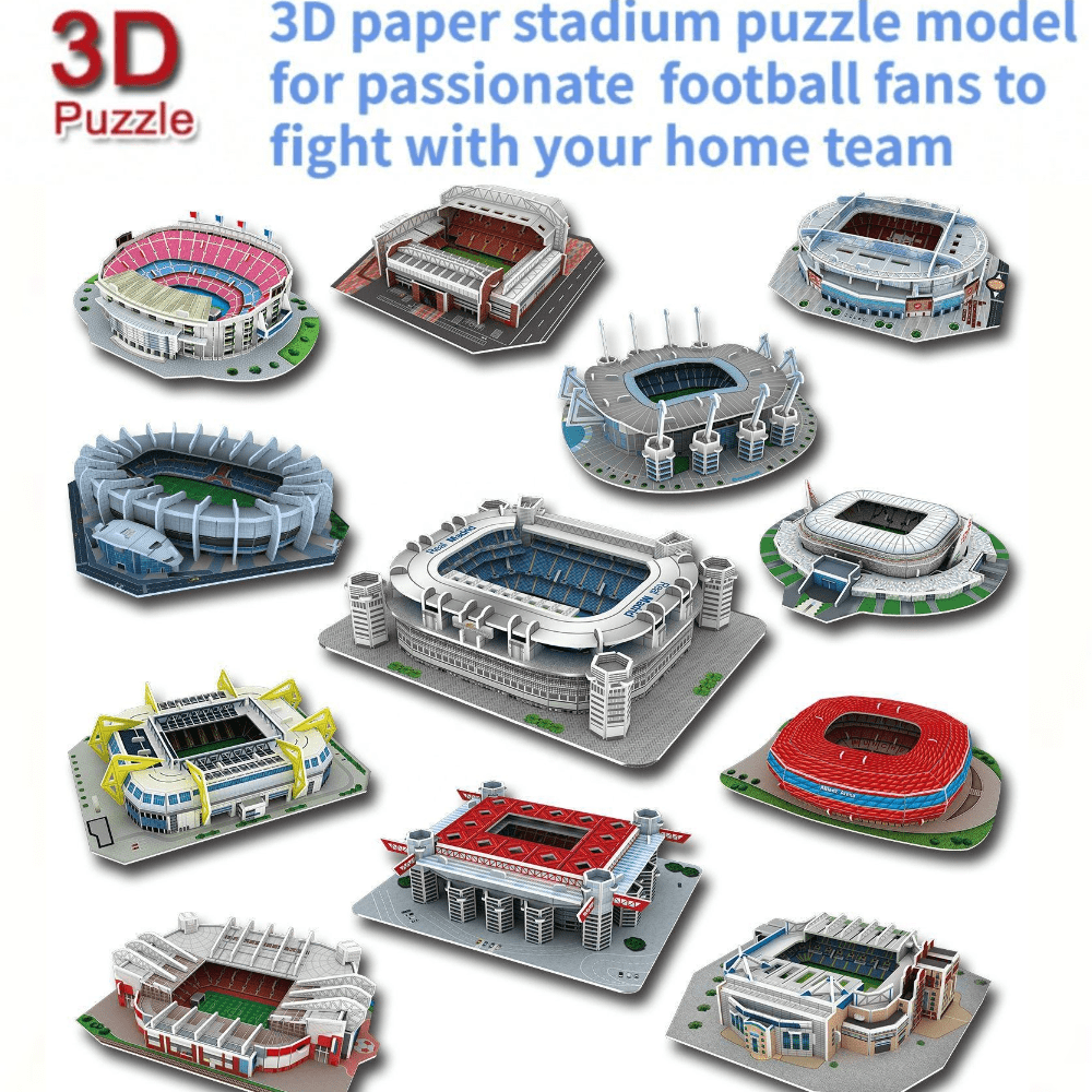 Puzzle 3D a forma di stadio di calcio in carta, un regalo per i tifosi appassionati e fedeli per sostenere la loro squadra e accogliere la nuova