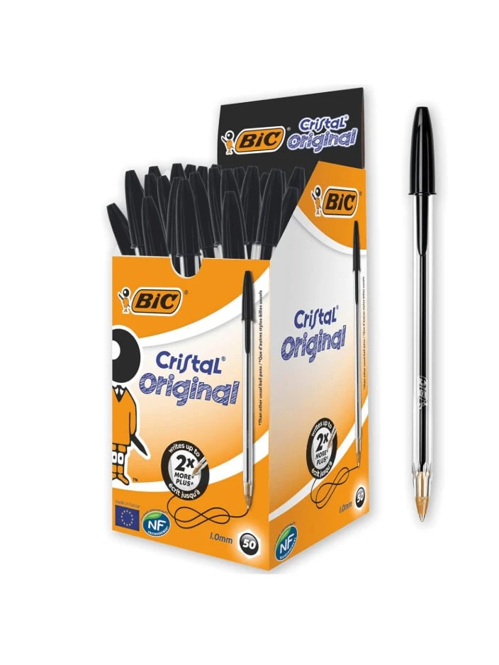 BIC Cristal 原子筆,透明筆身,油性墨水,1.0 毫米圓頭,25/50 支裝,黑色,品質值得信賴,全球最受歡迎的原子筆 - 黑色 - 查看 1