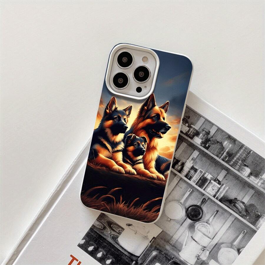 Funda protectora para phone con diseño de tres cachorros y orificios grandes. Compatible con phone 16 Pro, 16, 15 Pro, 14, 14 Plus/14 Pro, 13, 13 Pro, 12 Pro y 11/11 Pro. Ideal para cumpleaños y celebraciones. - Blanco - Ver 1