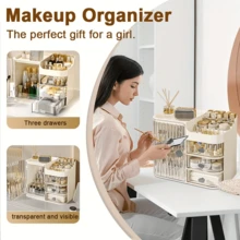 Extra Large Capacity Cosmetic Organizer, Care Organizer Drawer Beauty Rack, - Multi-Level Cosmetic Organizer With Mirror And Drawer, Home Desktop And Drawer Cosmetic Display Organizer For Dresser, Bathroom And Counter, Ideal Gift For Women And Girls - 柔和的白色 - 查看 5