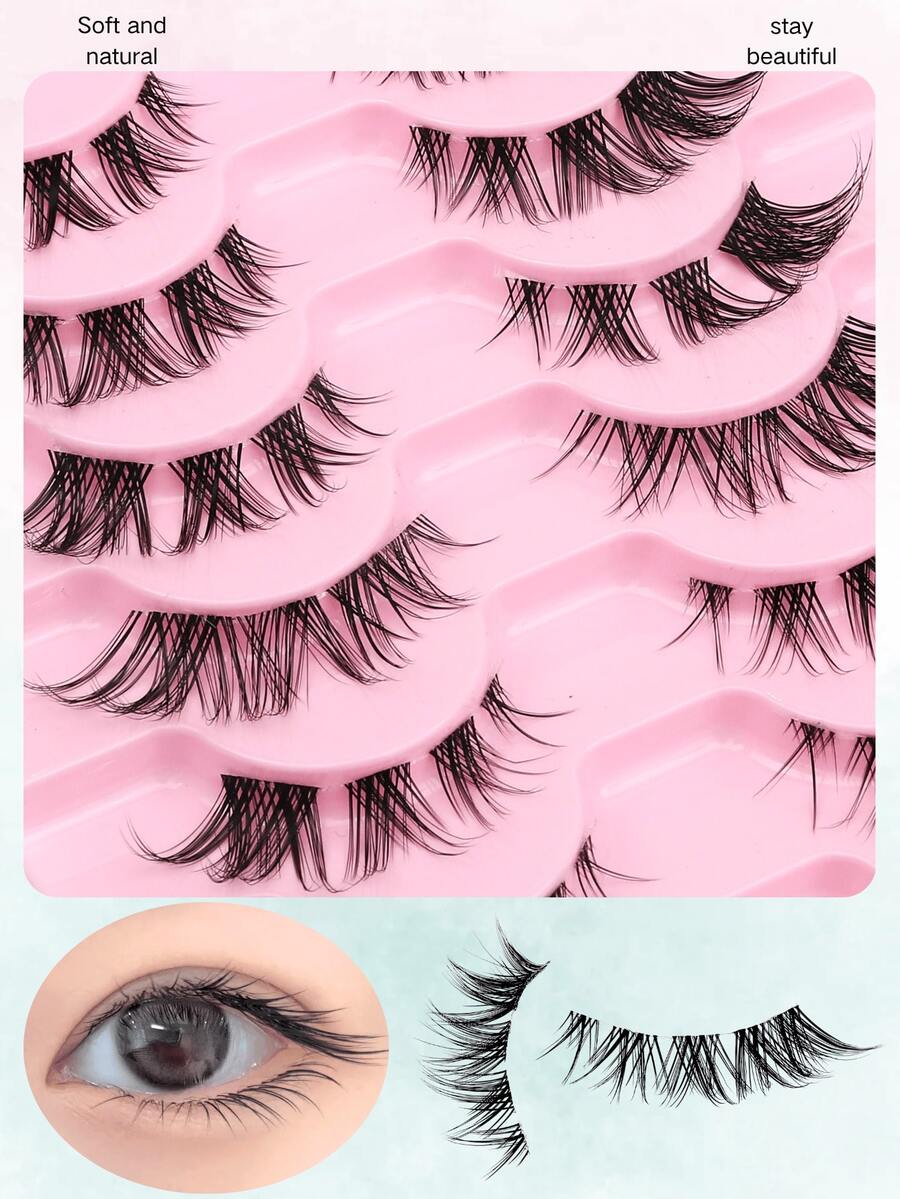 10 Pairs European & American Style Oblique Fake Eyelashes, 7-13mm Length, 3D Fluffy Lashes, Curly & Voluminous, Suitable For Heavy Makeup, Light Makeup, Beauty Bloggers, Parties, Halloween, Beginners Friendly, Reusable, Ideal For Daily Commute, Bridesmaid, Gift For Friends & Yourself, Cosplay, Valentine's Day, Christmas, Thanksgiving, Birthday