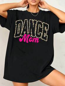 Camiseta gráfica de Dance Mom para mujer, elegante diseño con estampado de leopardo, camiseta informal de manga corta, cómoda tela de mezcla de algodón, perfecta para Dance Moms y uso diario. - Negro - Ver 3