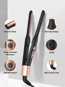 UKLISS Plancha alisadora mini, voltage doble de 110-240V, adecuada para flequillo y cabello corto - sin batería requerida, alisadora, diseño de mango suave, estructura duradera (diseño minimalista negro y dorado)