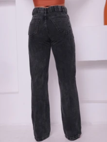 estilo essencial Wide Leg Plain Jeans With High Waist / Wide Leg Jeans - Grey - View 4