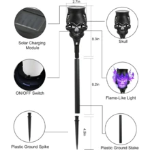 4 Pieces Solar Powered Skull Stake Lights Purple Flame Weatherproof Waterproof Spooky Halloween Pathway Lights Creepy Atmosphere Garden Yard Party Holiday Decor - Purple - View 12