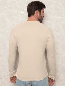 Men's Basic Ribbed Knit Sweater, Winter Lightweight Cold Weather, Round Neck, Long Sleeve, Slim Fit, Premium - Màu be - Xem 2