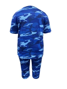 Plus Size - Plus Size Women'S Fashion Two-Piece Suit, Camouflage Print Round Neck T-Shirt And Cropped Pants Set, Camouflage Casual Two-Piece Suit - 寶藍色 - 查看 3