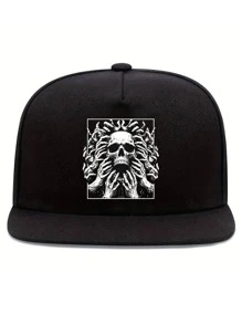 1pc Skull Hand Printed Unisex Hip Hop Cap, Street Style Outdoor Sports Baseball Cap, Adjustable Hat Halloween Skeleton - Multicolor - View 2