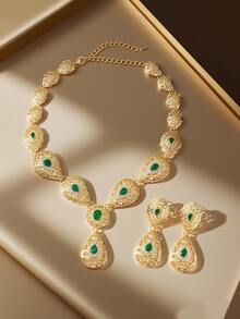 1set Arabic Pattern Gold Plated Necklace & Earrings Set, Wedding Jewelry Bridal Gift - Yellow Gold - View 2