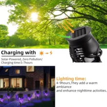 4 Pieces Solar Powered Skull Stake Lights Purple Flame Weatherproof Waterproof Spooky Halloween Pathway Lights Creepy Atmosphere Garden Yard Party Holiday Decor - Purple - View 4