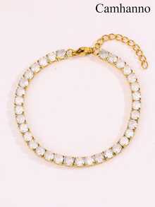 Camhanno 10/1 pièce Ensemble de bracelet et bague en acier inoxydable exquis et magnifique, durable et résistant à la décoloration, accessoire polyvalent pour hommes et femmes, choix parfait pour les cadeaux d'anniversaire et de fête - Doré - Voir 25