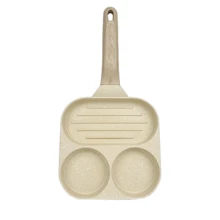1Pc Non-Stick Egg Pan-3-Cup Breakfast Frying Pan,7.2inch Omelette Pans Compatible With All Stove Tops,3-In-1Divided Grill Pan With Heat-Resistant Handle, Kitchen Cooking Pans, White - 米色 - 查看 8