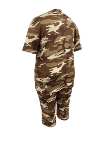 Plus Size - Plus Size Women'S Fashion Two-Piece Suit, Camouflage Print Round Neck T-Shirt And Cropped Pants Set, Camouflage Casual Two-Piece Suit - màu nâu - Xem 2