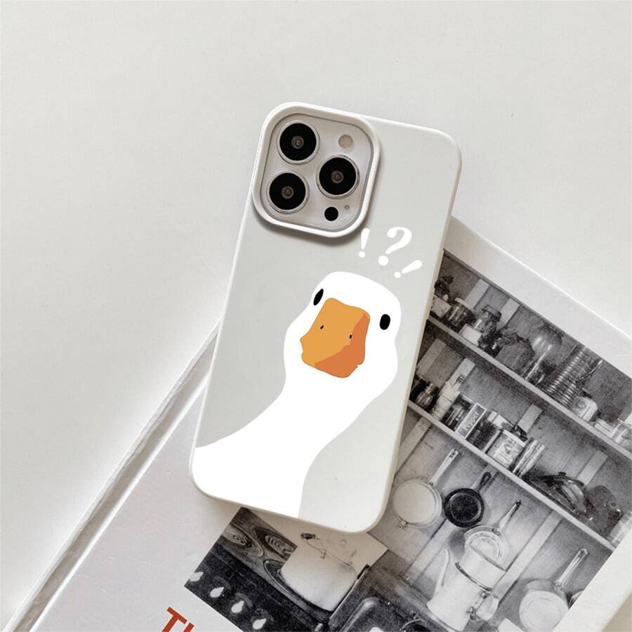 Funda protectora para phone con orificios grandes, diseño de pato blanco y signo de interrogación, compatible con phone 16 Pro Max, 16, 15 Pro, 14, 14 Plus/14 Pro Max, 13, 13 Pro, 12 Pro y 11/11 Pro. Regalos para cumpleaños y festividades - Blanco - Ver 1