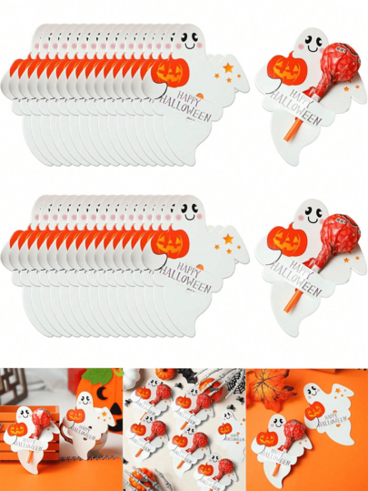 1/50/100 件万圣节棒棒糖纸支架万圣节鬼南瓜棒棒糖支架卡片，鬼南瓜棒棒糖纸标签巧克力糖果支架包装装饰用品万圣节派对不给糖就捣蛋 DIY 配件、家庭装饰礼品、派对礼物（不包括棒棒糖）