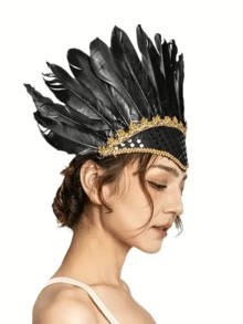 1pc Halloween Feather Headpiece Prop, Performance Accessory Feather Headband, Suitable For Parties, Halloween Gifts, Themed Events And Cosplay Celebrations - Multicolor - View 2