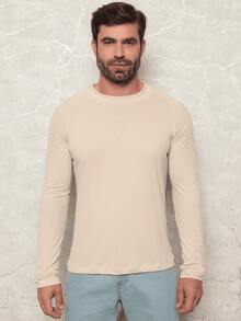 Men's Basic Ribbed Knit Sweater, Winter Lightweight Cold Weather, Round Neck, Long Sleeve, Slim Fit, Premium - Màu be - Xem 1