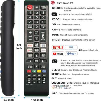2 Controles Remotos Universales compatible con Samsung TV – Compatibles con Todos los Modelos, con 4 Botones de Acceso Rápido