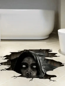 1pc 3D Halloween Floor And Wall Sticker - Removable Horror Bedroom, Living Room Glass Window Decoration, Realistic Haunted House Decal, Easy To Apply, Ghost Room Accent - Multicolor - View 3