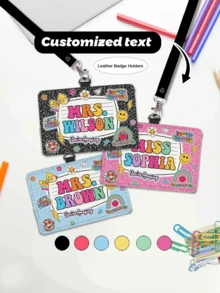 1 pieza Portaidentificación de cuero personalizado para maestros, regalo para maestros, regalo de aprecio a maestros, regalo de regreso a clases, portaidentificación personalizado con tema de útiles escolares, regalo de útiles escolares para maestros, impresión gráfica, suministros de regalo de Navidad, regalo de la semana de aprecio a maestros - Multicolor - Ver 4