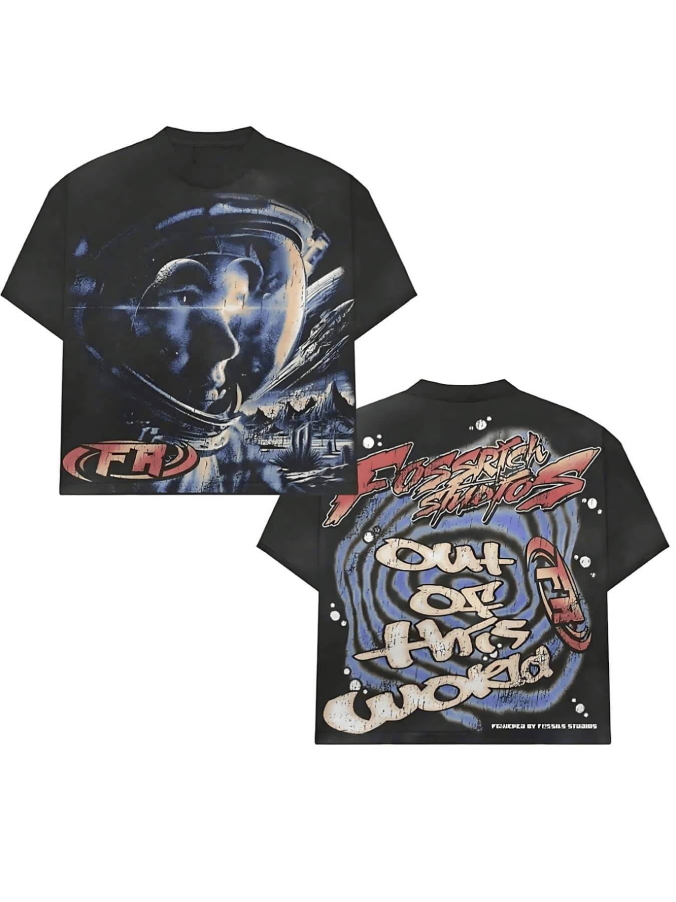 Black Tee With "Astronaut" Graphic, Retro Futuristic Fashion,Double-Sided Personalized Printed Pure Cotton Durable   Choice Versatile Short-Sleeved - màu đen - Xem 1