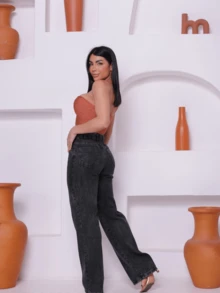 estilo essencial Wide Leg Plain Jeans With High Waist / Wide Leg Jeans - Grey - View 2