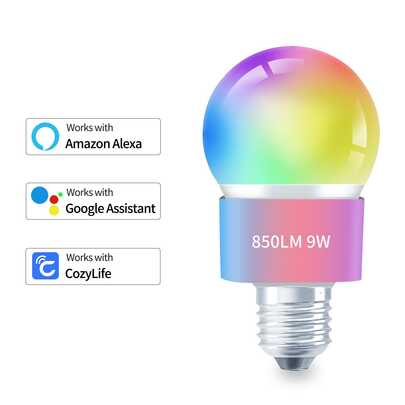 220V 1/2 件装 CozyLife 智能灯泡 - 9W 智能灯泡 - LED 家用灯泡兼容 Alexa - Echo 和 Home Assistant - 灯泡智能灯具有多种颜色，音乐同步