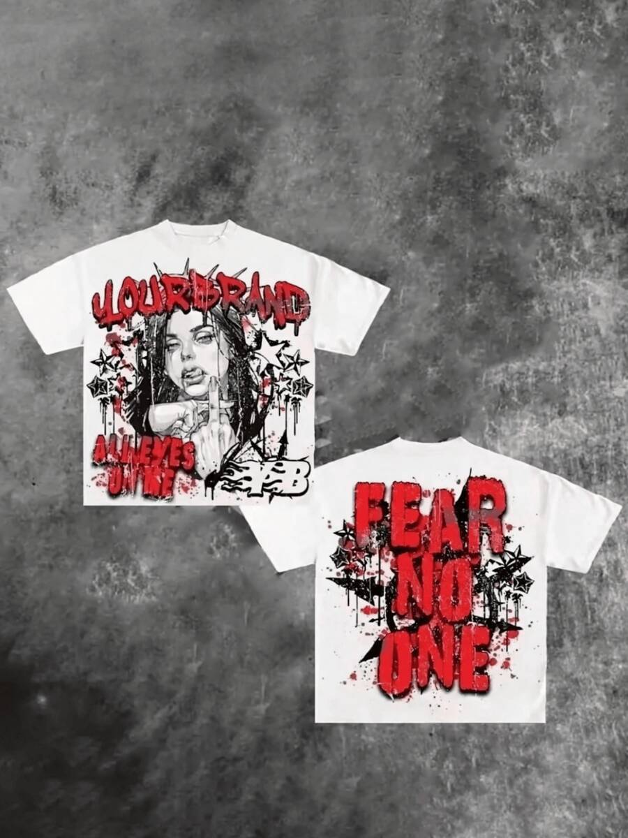 FEAR NO ONE Bold Graphic Tee,Double-Sided Personalized Printed Pure Cotton Durable Choice Versatile Short-Sleeved - 白色 - 查看 1