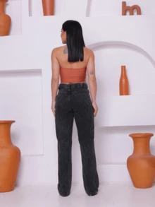 estilo essencial Wide Leg Plain Jeans With High Waist / Wide Leg Jeans - Grey - View 3