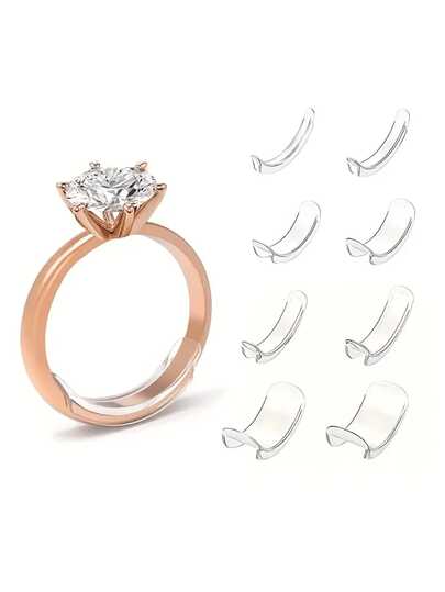 8/16/24pcs Resin Invisible Ring Adjuster Sizer, Comfortable Transparent Size Tightener, Fits All Finger Sizes Multiple Assorted Rings, Loose Ring Jewelry Guard Adjustment Pad, Protective Ring Resizing Tool For Women Men