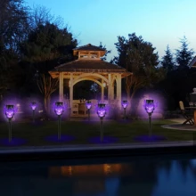 4 Pieces Solar Powered Skull Stake Lights Purple Flame Weatherproof Waterproof Spooky Halloween Pathway Lights Creepy Atmosphere Garden Yard Party Holiday Decor - Purple - View 9