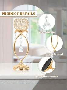 2/8 chân nến pha lê kim loại vàng thanh lịch với mặt dây chuyền pha lê và thiết kế rỗng - Đồ trang trí bàn tiệc cưới, kỷ niệm, sinh nhật, phụ kiện trang trí nhà lãng mạn, đồ trang trí kỷ niệm | Tay nghề kim loại tinh xảo, đồ trang trí chân nến - Nhiều màu - Xem 4