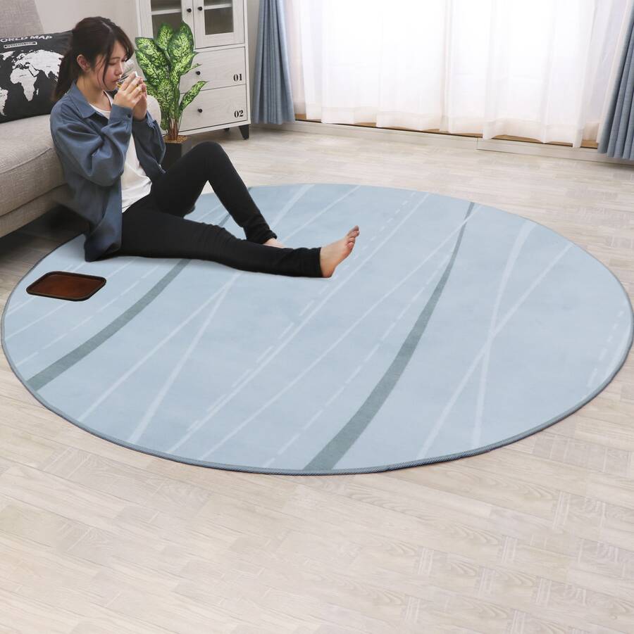 Lagua 円形洗えるカーペット 3 サイズ展開（R100/R140/R200 滑り止め加工（ドット柄） 高密度織・雑巾拭き・自宅洗濯機丸洗い 冬暖房節電（ホットカーペット併用）・夏肌触り滑らか リビング・ダイニング・子供部屋・玄関対応 - ウェーブアイスグレー(IGY) - チェックする 1