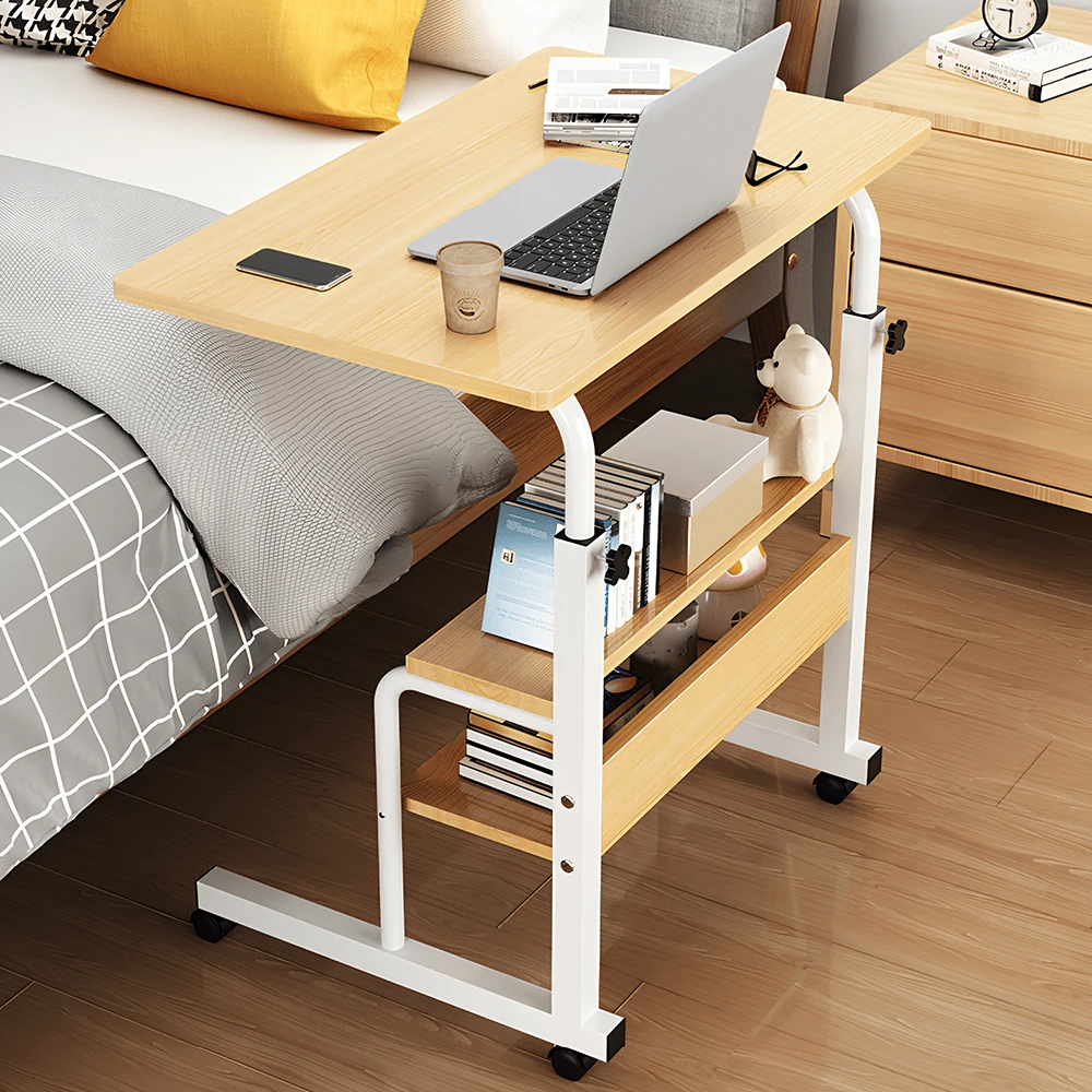 Lislark Computer Desk Table Height Adjustable, Over Bed Table With Wheels, Table With Storage, Large Surface, Portable Rolling Computer Table For Bedroom, Living Room, Office, And Study, Mobile Workstation - Camel - View 1