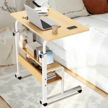 Lislark Computer Desk Table Height Adjustable, Over Bed Table With Wheels, Table With Storage, Large Surface, Portable Rolling Computer Table For Bedroom, Living Room, Office, And Study, Mobile Workstation - Camel - View 4