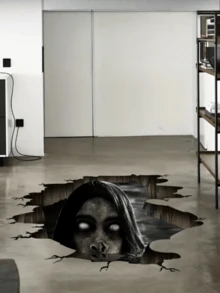 1pc 3D Halloween Floor And Wall Sticker - Removable Horror Bedroom, Living Room Glass Window Decoration, Realistic Haunted House Decal, Easy To Apply, Ghost Room Accent - Multicolor - View 2