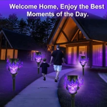4 Pieces Solar Powered Skull Stake Lights Purple Flame Weatherproof Waterproof Spooky Halloween Pathway Lights Creepy Atmosphere Garden Yard Party Holiday Decor - Purple - View 8