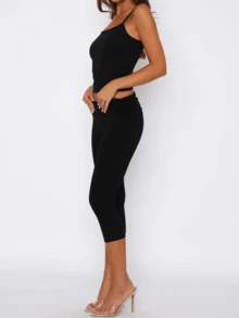Fold Over Capri Leggings For Women Knee Length Gym Yoga Crop Pants Stretch Low Rise Athletic Bottoms - màu đen - Xem 5