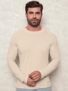 Men's Basic Ribbed Knit Sweater, Winter Lightweight Cold Weather, Round Neck, Long Sleeve, Slim Fit, Premium - Màu be - Xem 4