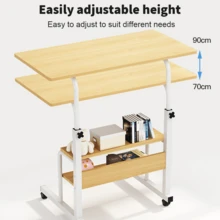 Lislark Computer Desk Table Height Adjustable, Over Bed Table With Wheels, Table With Storage, Large Surface, Portable Rolling Computer Table For Bedroom, Living Room, Office, And Study, Mobile Workstation - Camel - View 3