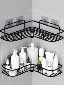 1/2 Pieces,Black Triangular And Planned Use Self-Adhesive Corner Storage Rack, Multipurpose Self-Adhesive Wall Mounted Corner Storage Rack For Bathroom, Kitchen,Cosmetic Hanging, Living Room Bathroom Accessories - Black - View 1