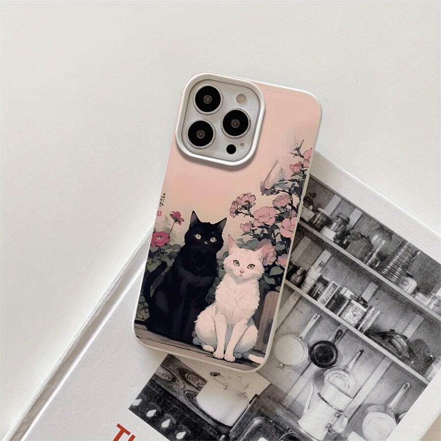 Funda protectora para phone con diseño de flores blancas y negras, con orificios grandes, compatible con phone 16 Pro Max, 16, 15 Pro, 14, 14 Plus/14 Pro Max, 13, 13 Pro, 12 Pro, 11/11 Pro. Ideal para regalar en cumpleaños y otras ocasiones especiales. - Blanco - Ver 1