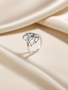 1pc Simple Unique 925 Hot Selling Sterling Silver Swirls And Scrolls Hearts Ring Light Cable Chain Bohemian Style High-End Light Luxury DIY Pendant Women Fine Jewelry Gift - 復古銀色 - 查看 2
