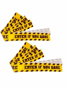 1pc Halloween Warning Tape Decoration - Dare To Enter Haunted House Sign, Featuring Skull And Blood Splatter Pattern, High-Quality Plastic Warning Tape, Suitable For Horror Party, Indoor/Outdoor Horror Decoration, Halloween Decoration, Spooky Decoration, Weather-Resistant Design - Multicolor - View 5