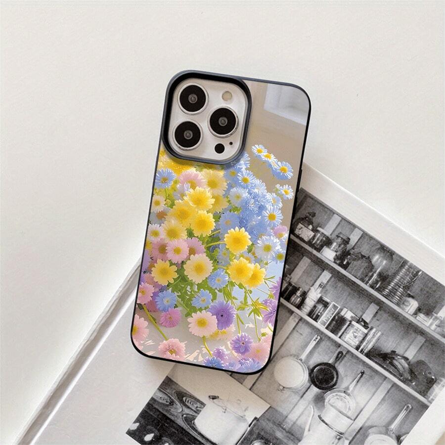 Funda protectora para phone con diseño de flores amarillas y azules (1 unidad), compatible con phone 16 Pro Max, 16, 15 Pro, 14, 14 Plus/14 Pro Max, 13, 13 Pro, 12 Pro y 11/11 Pro. Regalos para cumpleaños y celebraciones. Plus/14 Promax, 13 Pro, 12 Pro, 11 Pro Serie Pro. Regalos para cumpleaños y festividades. - Negro - Ver 1