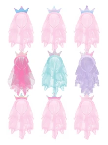 1/4/6pcs Ombre Sequin Crown With Veil Headband, Sweet Princess Headpiece For Kids, Party, Festival, Holiday Celebration