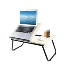 Foldable Laptop Desk, Laptop Table With Cup Holder, Height Adjustable Computer Bed Tray Table, Reading Holder Notebook Stand For Eating Reading Working - WOOD - View 3