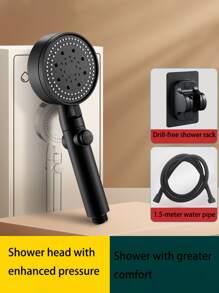 1 件加压手持淋浴喷头，带淋浴支架和软管，5 种模式可调节水量淋浴喷头，浴室淋浴喷头，淋浴喷头，浴室配件，享受奢华沐浴体验