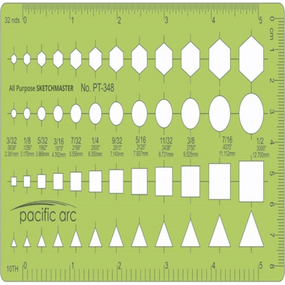 Pacific Arc All Purpose Template Guide, Featuring A Protractor, 4 Inch Ruler, French Curves, And Standard Shapes