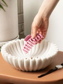 Resin Decorative Bowl - White Large Home Decor Bowl - Coffee Table Bowl Decoration - Scallop Ruffle Centerpiece Bowl, Ruffled Scallop Stone Bowl - , For Home Decor, Entryway, Kitchen Countertop Fruit, Table Centerpiece, Key - Handmade In India - Multicolor - View 7